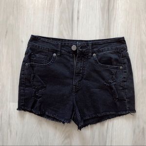 Black distressed high waisted jean shorts
